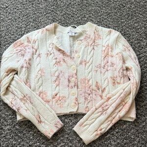 Floral Knit Button-Up Sweater - Cream and Pink